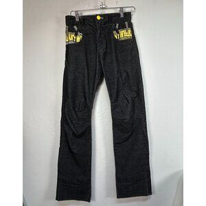 Kids Black Jeans With Yellow Graphics Adjustable Waistband Straight Fit Size 155